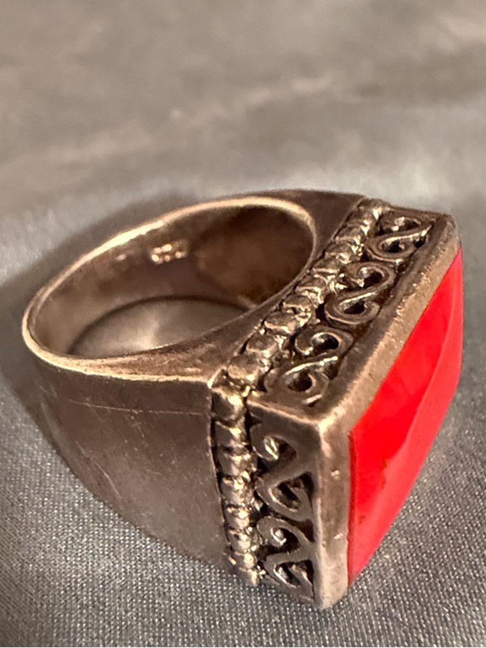 Vintage Turkish 925 Sterling Silver Red Agate Men's Ring